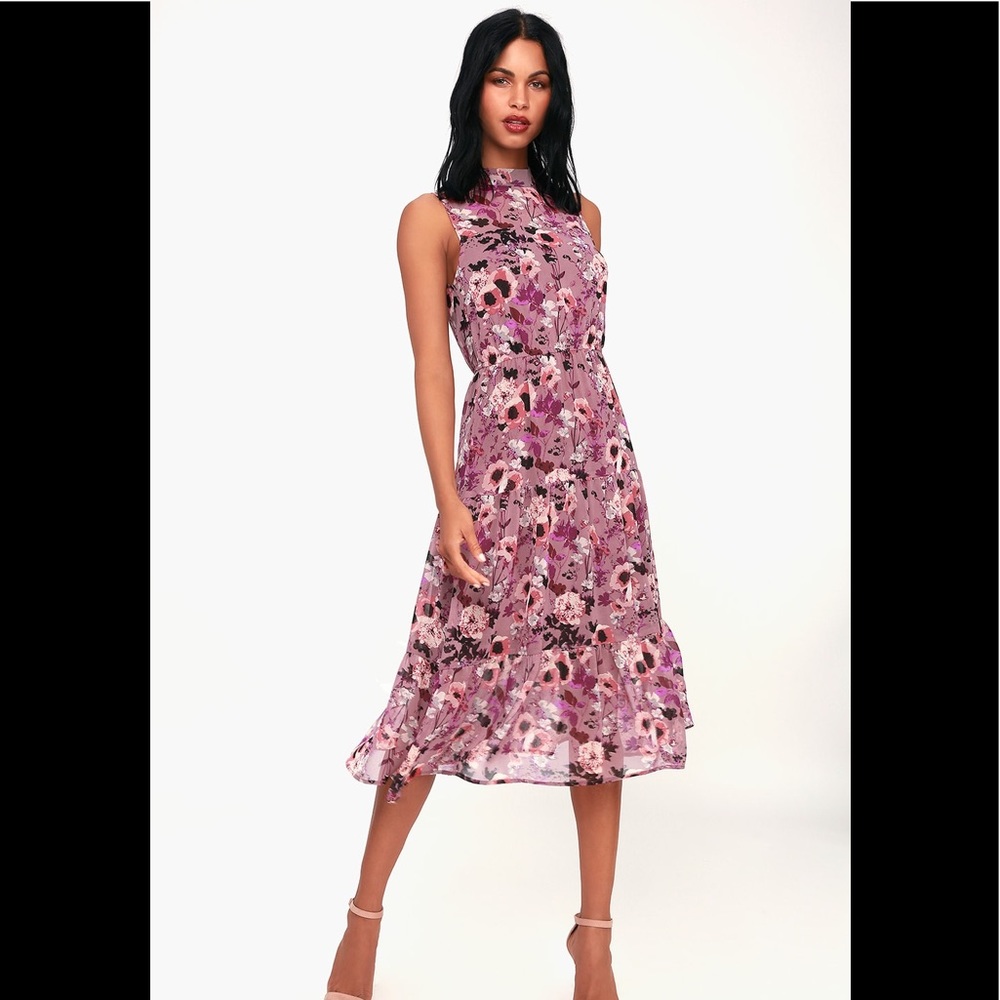 In My Dreams Mauve Floral Print Midi Dress